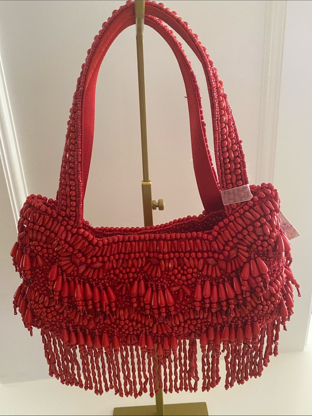 Red Beaded Fringe Shoulder Bag